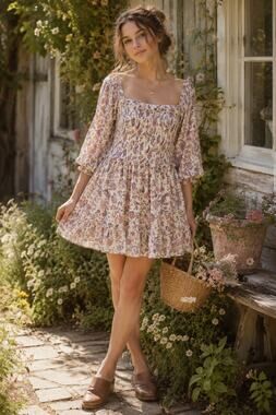 Super Natural by Secret Mission Floral Smocked Peasant Cottagecore Dress Size XL